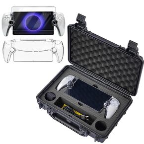 BOMIIPOR Premium Carrying Case Bundle for Playstation Portal Remote Player, Included PC Clear Skin Cover & Tempered Glass Screen Protector