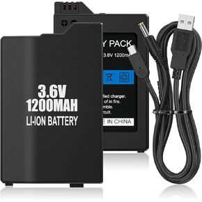 PSP Battery and Charger, 2Pcs 1800mAh 3.6v Lithium Ion Replacement Rechargeable Batteries with LED Charging Station for PSP 1000 1001, PSP-110, PSP Fat Console