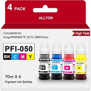 PFI-050 PFI050 Ink Refill PFI 050 Pigment Ink Bottle Compatible for Canon imagePROGRAF TC-20 TC-20M Printer(4-Pack,Black Cyan Magenta Yellow)