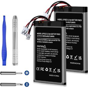 2 Pack 4000mAh PS4 Controller Battery, LIP1522 Battery Replacement for Sony PS4/PS4 Pro/PS4 Slim PlayStation 4 Dualshock CUH-ZCT1E CUH-ZCT1H CUH-ZCT1U CUH-ZCT2 CUH-ZCT2U Controller with Tool Kit