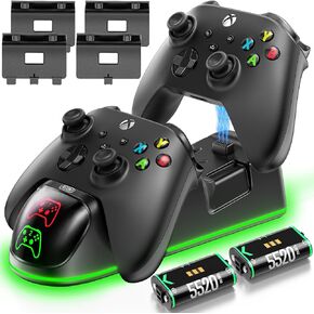 شاحن تحكم XBX مع حزم بطارية قابلة لإعادة الشحن 2 × 5520 ميجاوات ، 9 أوضاع RGB محطة شحن Xbox مع 4 أغلفة للتحكم في Xbox One/Series X |
