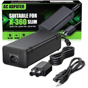 Replacement Power Adapter for Xbox 360 Slim, AC Power Supply with Cooling Fan, Compatible with Xbox 360 Slim Console (Not Compatible with Xbox360/E)