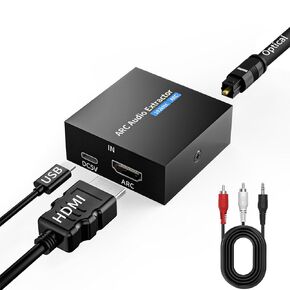 192KHz ARC Audio Extractor, HDMI ARC to Toslink/Optical+3.5mm AUX Output, HDMI to Optical Audio Adapter, Adjustable Volume(CEC) for TV Amplifier Speaker/Home Theater/Soundbar/Headset