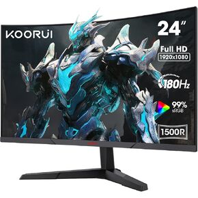 KOORUI 24 inch Curved Gaming Monitor,FHD 1080P,1500R,180Hz,1ms VA Computer Monitors,Eye Care,Ultra-Thin Display,Adaptive Sync,99% sRGB,HDR10,HDMI2.0X2 /DP1.2,VESA Compatible,Tilt Adjustable,Black
