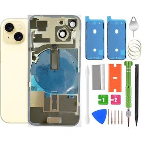 15 Back Glass Replacement with Wireless Charging Flex Cable, Camera Frame All Parts for iPhone 15 (6.1 Inch) Back Glass Replacement with Kit and Waterproof Tape (Black)