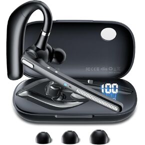 Bluetooth Headset V5.3, Wireless Earpiece with 500mAh Charging Case Hand-Free Headphones Noise Canceling Mic for Office/Driving/Business