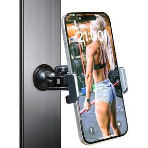 Gym Magnetic Phone Holder Mount,Heavy Duty 360° Rotation Non-Slip Clamp, Ultra-Strong Neodymium Magnet for Treadmill, Exercise Bike, Weight Bench,Universal Fit All Smartphones,Black