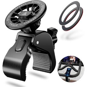 Magnetic Phone Holder, Strong Magnet Bike Phone Mount with Two Metal Rings, for Indoor Gym Equipment(Compatible with Peloton Bike)/Stroller/Treadmill, for MagSafe iPhone Samsung and All Phone
