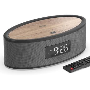 Bluetooth Clock Radio Speaker with Dual Music/Radio Alarms, Aesthetic Design with Phenomenal Sound Quality, Built-in Sound Machine, FM Radio, USB, AUX (Gray)