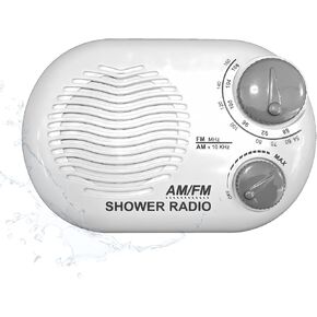 Shower Radio - Includes Carrying or Hanging Strap. Portable Design Perfect for Bathroom, Kitchen, and Outdoor. Built in Speaker, Battery Operated Radio