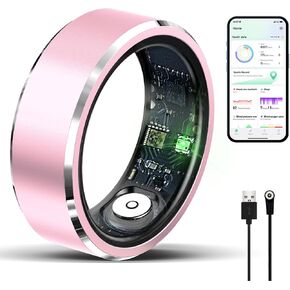 Smart Ring for Men/Women, Smart Rings with Calories/Heart Rate/Blood Oxygen/Sleep Monitoring,No Subscription Fee,5ATM Waterproof (Pink, 10#)