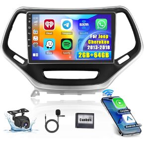 Hikity 4+64G Car Radio Stereo for Jeep Cherokee 2013-2018 Radio with 10.1 Inch Touch Screen, Carplay/Android Auto GPS Navigation/Mirror Link/Hi-Fi/Bluetooth+AHD Backup Camera