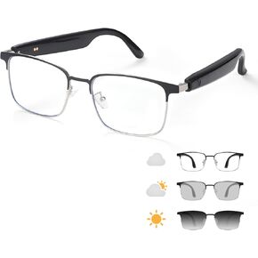 Smart Glasses with Open Ear, Photochromic Lenses, Polarized Sunglasses Bluetooth, Voice Assistant, Mic Speakers for Men Women Bluetooth Glasses, Hands-Free Listening Voice Control(Silver)