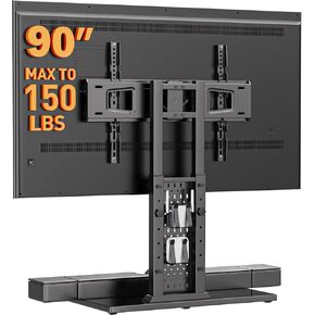 Perlegear Universal Swivel TV Stand with Pegboard Storage, Height Adjustable Table top TV Stand Mount for 42-90 Inch TVs, up to 150 lbs with Large Glass Base for Stability, Max VESA 600x400mm PGTVS36