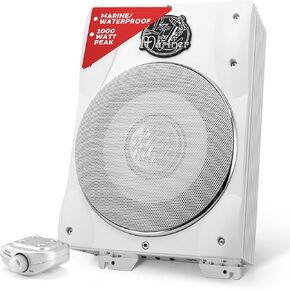 Lanzar 8" Subwoofer, 1000W Low-Profile Marine Waterproof Car Subwoofer with Built-in Amplifier, Adjustable Bass Boost, Remote Level Control, RCA Input, Phase Shift (14.5" x 9.5" x 3")