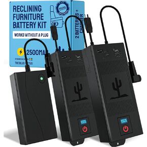 Two Universal Battery Packs for Reclining Furniture with LCD Display - Wireless 2500mAh Rechargeable Battery Packs with One Charger and Power Cord Combo