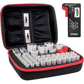 Tenergy Large Battery Organizer Storage Case with Battery Tester, Holds 120 Batteries AA AAA C D 9V (Batteries not Included)