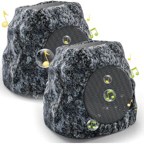 Outdoor Rock Speaker 60W Deep Bass Multi-Sync up to 100 Speakers Auto-Pairing, IPX7 Waterproof Solar-Powered Bluetooth Speaker Perfect for Pool, Garden, Patio, Ideal for Music Entertainers - 2 Pack
