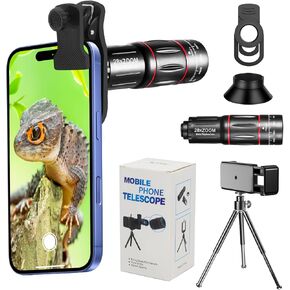 Phone Camera Lens Kit 28X Telephoto Lens for iPhone with E-Clip and Tripod, Suitable for Most Smartphones (Black)