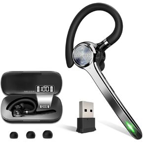 Bluetooth Headset, Wireless Bluetooth Earpiece with 500mAh Charging Case 72 Hours Talking Time Built-in Microphone for iOS Android Cell Phone, V5.1 Hand-Free Headphones for Trucker, Office