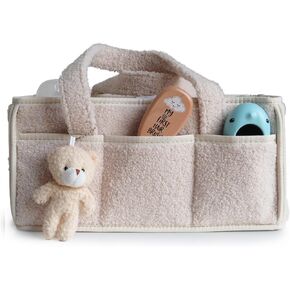 Baby Diaper Caddy Organizer - Portable Nursery Storage Basket for Diapers, Wipes & Baby Essentials - Large Capacity with Adjustable Dividers - Gender Neutral Gift in Blue, Pink & Cream