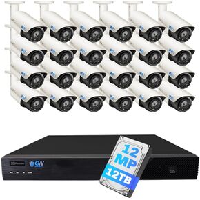 GW Security 32 Channel UltraHD 12MP 6K @ 30FPS Realtime 3X Motorized Zoom PoE Security Camera System with 24 x 12MP IP Two-Way Audio Full-Time Color Night Vision Outdoor/Indoor Smart AI Bullet Cameras