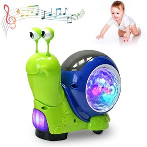 Luminous Snail Toy,Cute Electronic Snail Toy,Baby Electric Snail Toy with Light, Music, Walking Dancing - Crawling Snail Baby Toy,Valentines Day for Kids(2pc,Brown+Green)