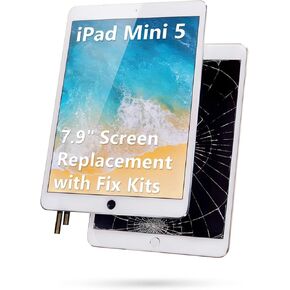 LHM لـ iPad Mini 5 Generation (2019) 7.9 "شاشة LCD ، شاشة شاشة شاشة شاشة اللمس الزجاجية ، LED LED LED LED LED (الطراز: A2133 A2125 A2126 A2124) مع مجموعات الإصلاح (أبيض)