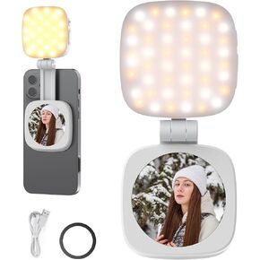 NEEWER BASICS Magnetic Selfie Light Compatible with MagSafe iPhone,CRI95 700lx/0.3m Folding LED Phone Fill Ring Lighting with Mirror for Zoom Makeup Photography Recording Video Conference, Black NL48B