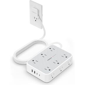 TESSAN Extension Cord 10 ft Surge Protector Power Strip, 12 Outlet Extender with 4 USB (2 USB C), 1800 Joules Protection, Flat Plug, Flat Extension Cord with Multiple Outlets, for Home, Office, Dorm