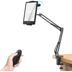 Tablet Holder with Remote Page Turner for Kindle Reading in Bed, Clicker Page Turner and Stand for Kindle Accessories Paperwhite Colorsoft, Phone, Tablet Stand with Remote for Desk Hand-Free Reading