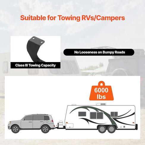 VEVOR Class 3 Trailer Hitch, 2-Inch Receiver, Q455B Steel Tube Frame, Compatible with 2019-2023 Toyota RAV4, 6000 lbs, Multi-Fit Hitch to Receive Ball Mount, Cargo Carrier, Bike Rack, Tow Hook, Black in Kuwait
