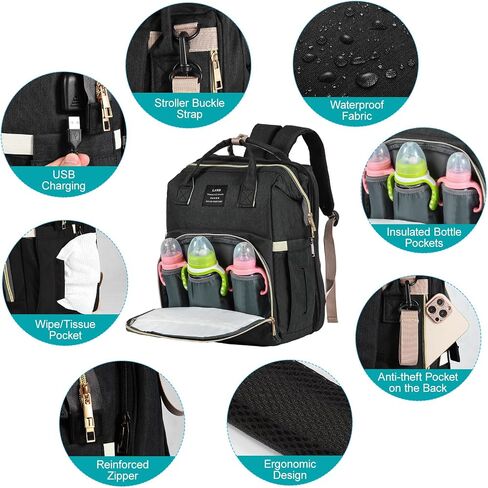 Diaper Bag Backpack, Waterproof Multifunctional Diaper Backpack, with Diaper Changing Station Baby Backpack, for Baby Boy and Baby Girl (Pinkish Gray) in Saudi Arabia