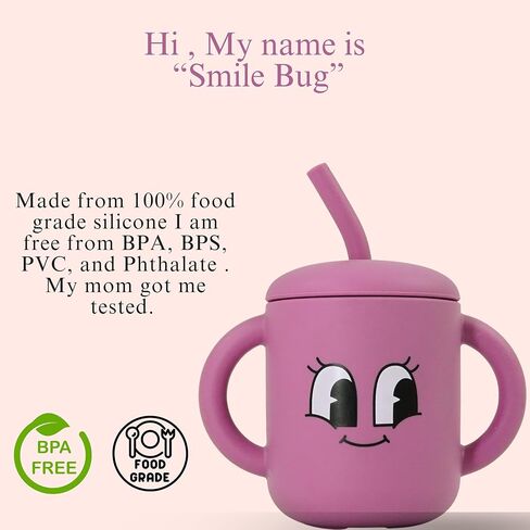 Fumiko Sippy cups for toddlers 1-3 – Adorable Personality Designs, Built-In Straw Lock, Easy-Grip Handles, (Smile Bug) in Saudi Arabia