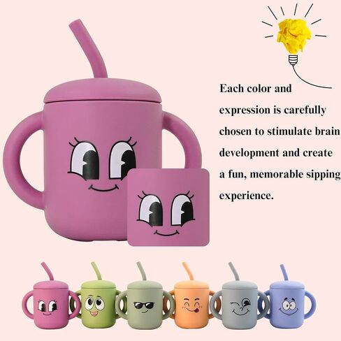 Fumiko Sippy cups for toddlers 1-3 – Adorable Personality Designs, Built-In Straw Lock, Easy-Grip Handles, (Smile Bug) in Saudi Arabia