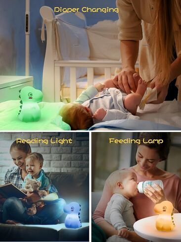 Vsaten Night Light for Kids Room ، ضوء ليلة ديناصور لطيفة مع 7 ألوان تغيير ، مصباح اللمس السيليكون ضوء ليلة ، مصباح السرير بجانب السرير القابل للشحن للرضاعة الطبيعية ، هدية للفتيان ، الأخضر in Saudi Arabia