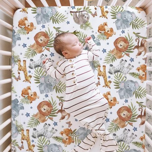 HawSkgFub Woodland Animal Friends Fitted Standard Crib Sheet for Baby Boy Girl, Neutral Forest Deer Bear Fox Owl Toddler Mattress Cover, Soft Stretchy Nursery Bed Sheets Decor Kids Gift 52 x 28 in Saudi Arabia