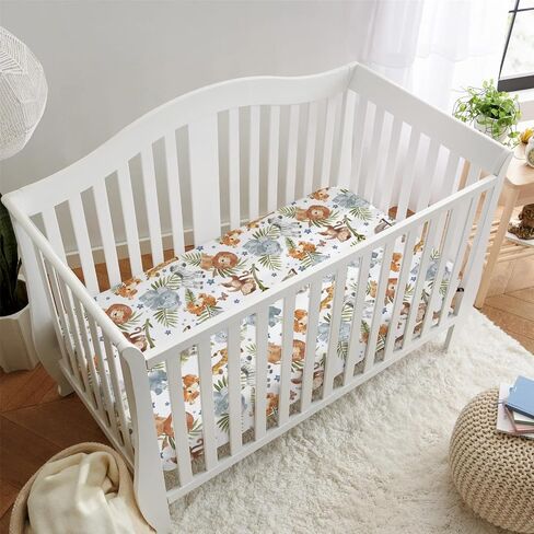 HawSkgFub Woodland Animal Friends Fitted Standard Crib Sheet for Baby Boy Girl, Neutral Forest Deer Bear Fox Owl Toddler Mattress Cover, Soft Stretchy Nursery Bed Sheets Decor Kids Gift 52 x 28 in Saudi Arabia