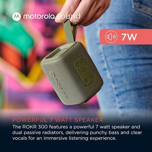 Motorola ROKR 300 Wireless Portable Bluetooth Speaker مع مشعات سلبية مضمنة مزدوجة ، وماء IP67 مقاومة للغبار ، واضحة ، متوافقة مع iPhone ، Blue in Kuwait