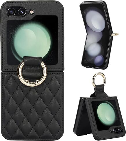 بالنسبة إلى Samsung Galaxy Z Flip 5 Case مع حلقة ، تغطية جلدية متميزة مقاومة للصدمات المضادة للصدمات لـ Galaxy Z Flip5 (الذهب الوردي) in Saudi Arabia