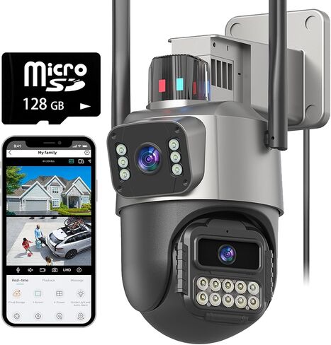 PTZ Security Camera Outdoor, Dual Lens 8X Digital Zoom Outside Cameras for Home Security with Cord, IP66 Waterproof, AI Tracking, Light Alarm, Color Night, 2-Way Talk, 24/7 Record,SD/Cloud in Saudi Arabia