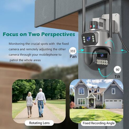 PTZ Security Camera Outdoor, Dual Lens 8X Digital Zoom Outside Cameras for Home Security with Cord, IP66 Waterproof, AI Tracking, Light Alarm, Color Night, 2-Way Talk, 24/7 Record,SD/Cloud in Saudi Arabia