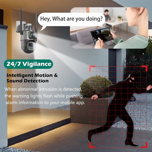 PTZ Security Camera Outdoor, Dual Lens 8X Digital Zoom Outside Cameras for Home Security with Cord, IP66 Waterproof, AI Tracking, Light Alarm, Color Night, 2-Way Talk, 24/7 Record,SD/Cloud in Saudi Arabia