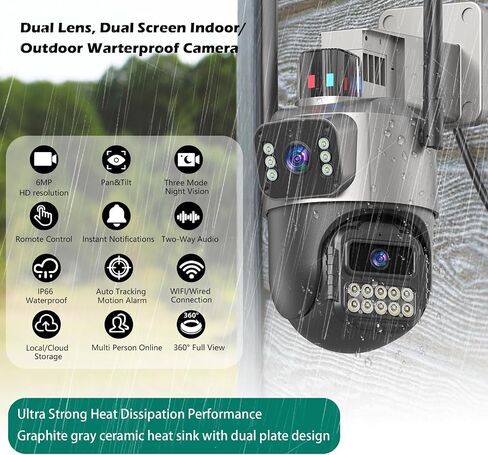 PTZ Security Camera Outdoor, Dual Lens 8X Digital Zoom Outside Cameras for Home Security with Cord, IP66 Waterproof, AI Tracking, Light Alarm, Color Night, 2-Way Talk, 24/7 Record,SD/Cloud in Saudi Arabia