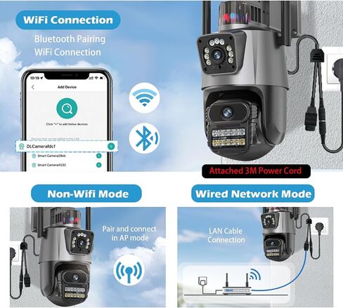 PTZ Security Camera Outdoor, Dual Lens 8X Digital Zoom Outside Cameras for Home Security with Cord, IP66 Waterproof, AI Tracking, Light Alarm, Color Night, 2-Way Talk, 24/7 Record,SD/Cloud in Saudi Arabia