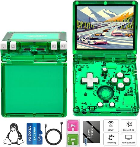 RG35XXSSP Game Game Console RG35XX SP Clamshell Retro Game Console مع 64G TF Card Games 5532 CONSOLE MAMING CONSOLE مع 3.5 بوصة شاشة 3300MAH بطارية 5G WIFI Bluetooth HD GREEN in Kuwait