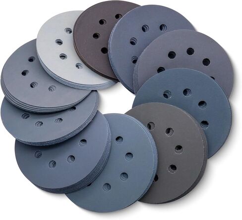 50 Pcs 5" Wet and Dry Sanding Discs Hook and Loop, 5 Inch 8 Holes Silicon Carbide Sanding Discs, 3000/4000/5000/7000/10000 Grit Orbital Sander Sandpaper Assortment in Saudi Arabia