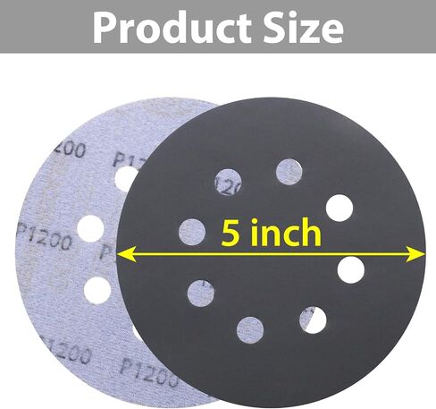 50 Pcs 5" Wet and Dry Sanding Discs Hook and Loop, 5 Inch 8 Holes Silicon Carbide Sanding Discs, 3000/4000/5000/7000/10000 Grit Orbital Sander Sandpaper Assortment in Saudi Arabia