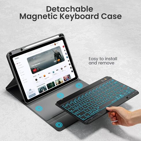 Keyboard Case for iPad 6th Generation 9.7 Inch 2018, 7-Color Backlit Detachable Wireless with Pencil Holder, Stand Folio Cover for Air 2/5th Generation 2013/2017, Green in Saudi Arabia