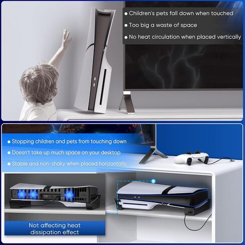 FastsNail Fanizontal Stand & Cooling Fan لـ PS5 Pro/Slim Console ، سرعة مروحة السيارات عن طريق درجة الحرارة ومحطة شاحن وحدة التحكم ، نظام تبريد فعال مع 3 مراوح و 2 USB 3.0 و 3 USB 2.0 HUB in Kuwait